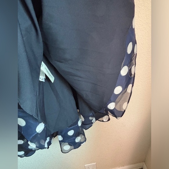 Ann Taylor Navy & White Polka Dot Chiffon Fit & Flare V-Neck Midi Dress 8 - Picture 3 of 10